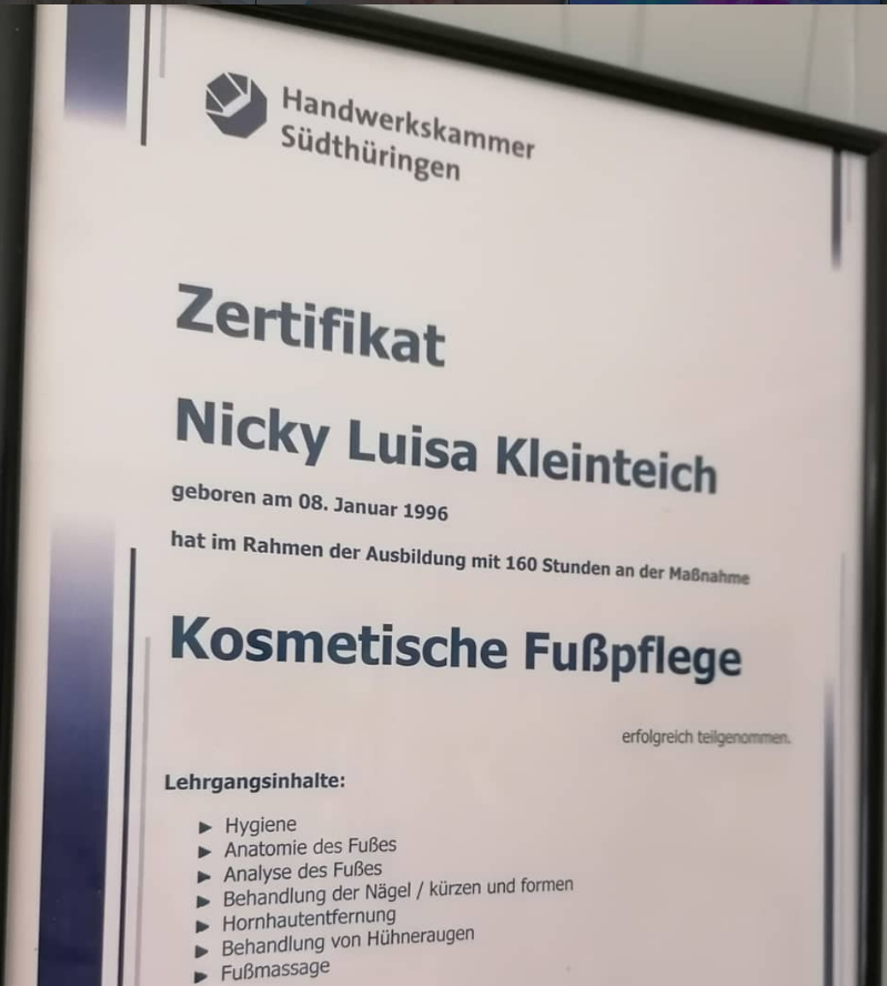 Zertifikat für kosmetische Fußpflege