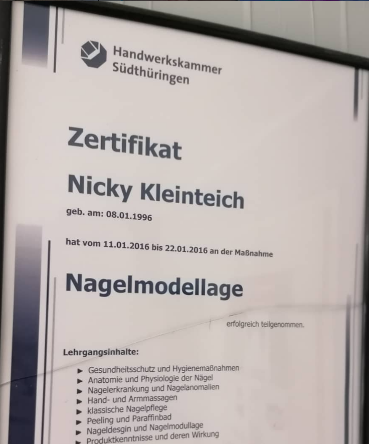 Zertifikat Nagelmodellage